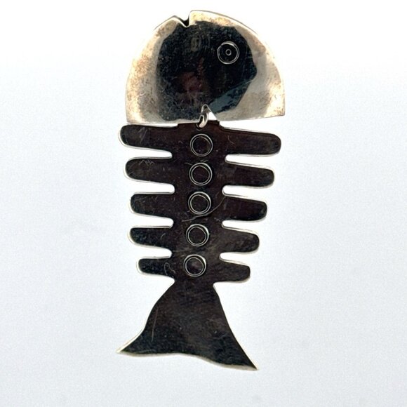 Estate Sterling Silver 925 Modernist Fish Skeleton Brooch Pin Mexico TM-142 20g - Picture 1 of 8